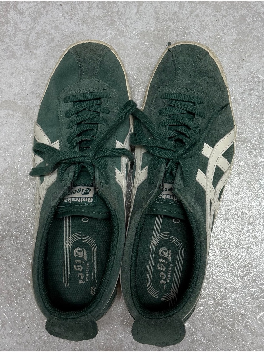 Onitsuka Tiger by Asics Forest Green Suede Sneakers with Cream Stripes